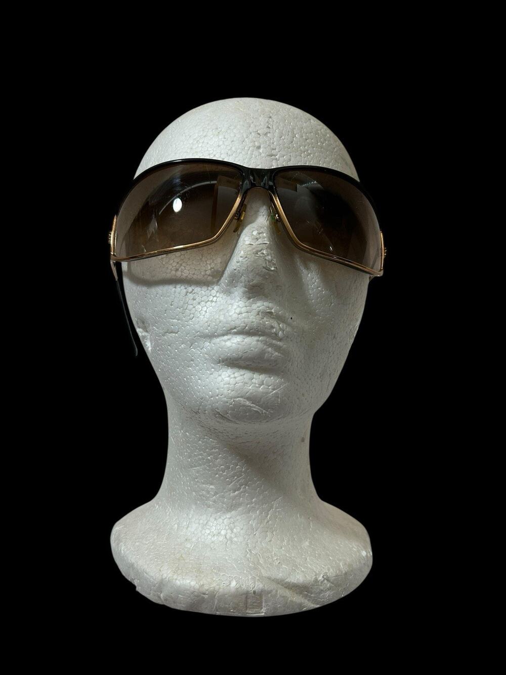 Vintage Versace Mod 2040 1166/13 Black And Gold Wrap Shield Sunglasses Y2K Italy